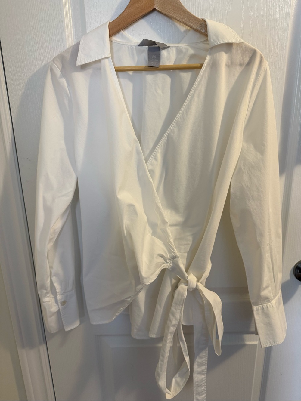H&M White Poplin Wrap Tie Blouse
